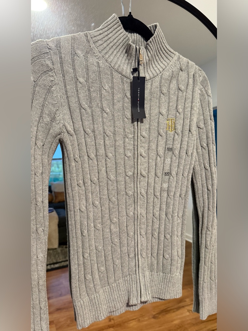 Tommy Hilfiger Light Gray Cable-Knit Full-Zip Sweater